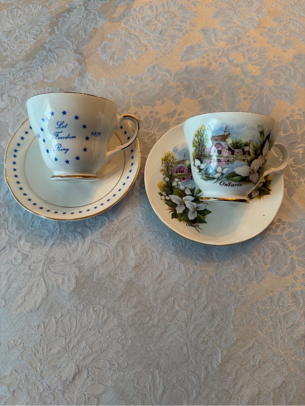 Limited edition Bicentennial and Niagara Falls cup & saucer sets